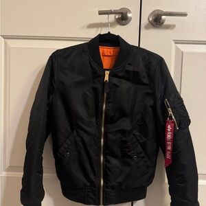 ALPHA INDUSTRIES - SIZE SM - Black Bomber Jacket with Gold Zipper